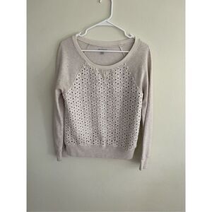 Dr Halogen Crewneck Pullover Sweater Beige Cream light Gray long sleeve Size sm